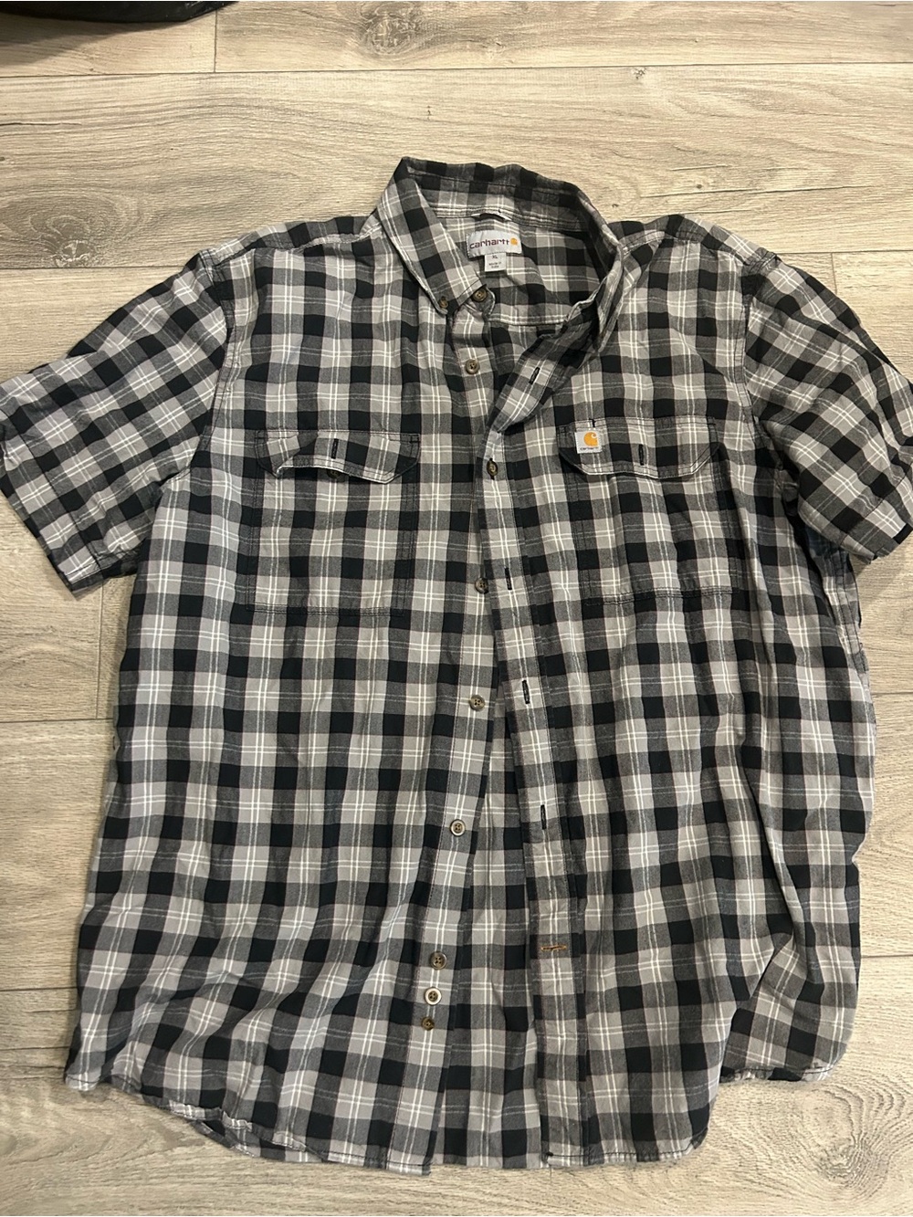 Carhartt Men’s Black & White Plaid Short-Sleeve Button-Up Shirt XLG